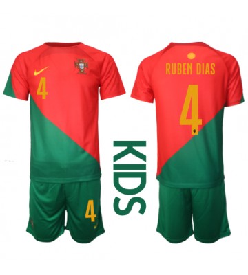 Portugal Ruben Dias #4 Hjemmedraktsett Barn VM 2022 Kortermet (+ Korte bukser)